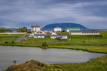 Obraz premium Skutustadir, small village seen from Skutustadagigar pseudocraters area, Iceland