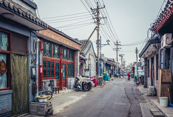 Fototapeta na wymiar Street in hutong area of Dongcheng district of Beijing capital city, China