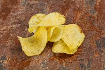 Natural potato salted chips heap