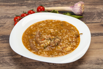 Caucasian Kharcho soup with beef meat