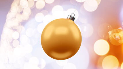 Naklejka na ściany i meble Golden Christmas ball on blur background