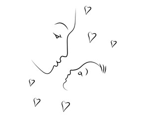 Mom and her baby on a white background. Sketch. Vector illustration.