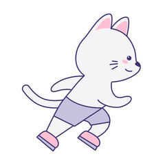 Cute cat running isolated on a white background. Flat design for poster or t-shirt. Vector illustration