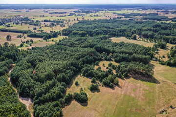 Fototapeta na wymiar Aerial high angle landscape near Paplin village within Wegrow County, Mazovia Province in Poland