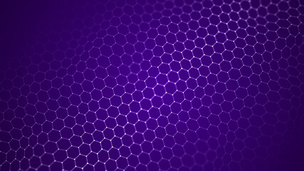 Abstract hexagon wave with moving dots. Flow of particles. Cyber technology illustration. 3d...
