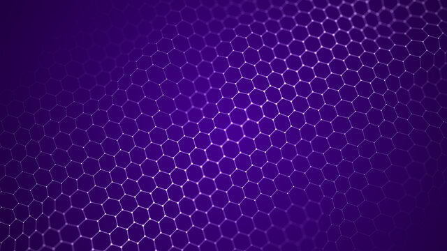 Abstract hexagon wave with moving dots. Flow of particles. Cyber technology illustration. 3d rendering