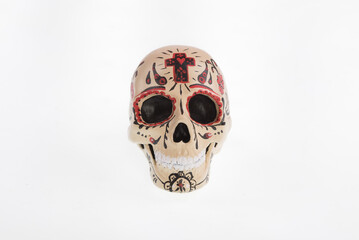 colorful sugar skull isolated on white background