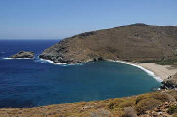 The beach of Achla on the island of Andros Cyclades Greec