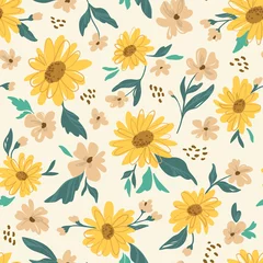 Foto op Canvas Sunflower seamless pattern. Yellow daisy on off white background. Perfect ornament for fashion fabric or other printable covers. © Ana Zhulina