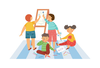 Kindergarten or preschool children drawing, flat vector illustration isolated.