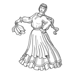 Fototapeta premium Heraldry. Beautiful dancing girl. Vector illustration isolated on white. For coloring book.