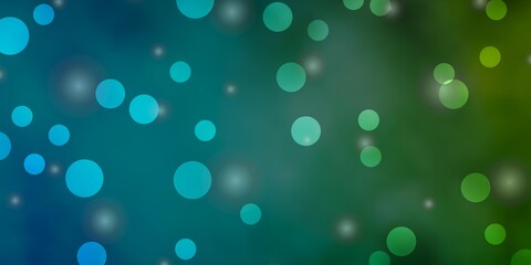 Light Blue, Green vector template with circles, stars.
