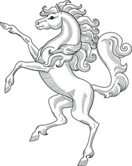 Beautiful horse.Heraldry. Hand drawn vector illustration isolated  on white. For coloring books, pages.