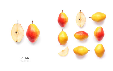 Creative layout made of pear on white background. Food concept. Macro concept.