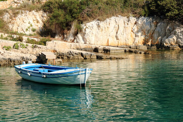 Fototapeta na wymiar sloop in a lovely bay, Valdarke, island Losinj, Croatia