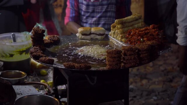 night street food Khao Galli kababs chicken patty deep-fried Indian Mira road street food