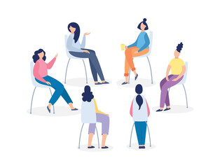 Vector illustration of group therapy for treatment of phobias and addictions
