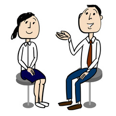 Young businessman who is  introducing a worker woman