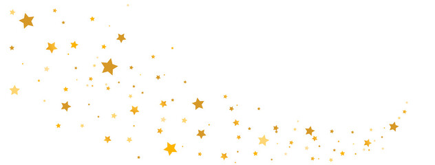 Golden stars composition on white background. Star trail shape. Glitter elegant design elements. Gold shooting stars. Magic decoration. Christmas texture. Vector illustration