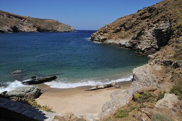 Fototapeta na wymiar The beach of Achla on the island of Andros Cyclades Greec