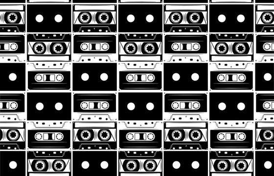 cassette musica pattern black and white