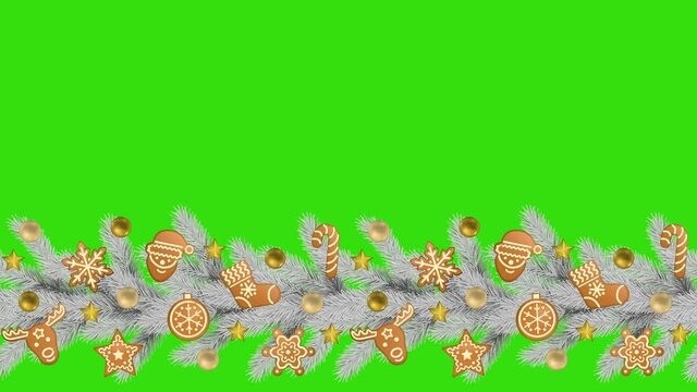 Christmas and New Year Seamless Looping Border with Alpha channel. Repeat winter natural pattern for web banners wallpaper, video greeting card, template with text place.