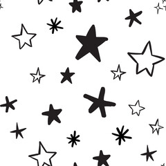 Obraz premium Star doodles seamless pattern. Hand drawn stars. Vector collection.