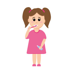 girl brushes her teeth. vector flat. banner, flyer. hygiene, dental care.