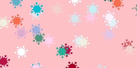 Light green, red vector background with covid-19 symbols.