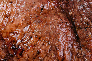 Juicy beef fillet, close up photo. Hot Meat Dishes. Top view 