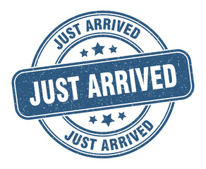 just arrived stamp. just arrived label. round grunge sign