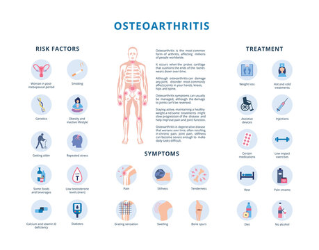 Osteoarthritis Risk Factors And Treatment Flat Vector Illustration Isolated.