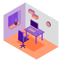 Fototapeta na wymiar Isometric home office icon.Isometric workplace vector illustration isolated on white background.
