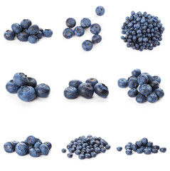 Group of fresh blueberries isolated on white background . full depth of field