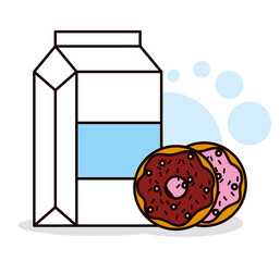 milk box and donuts icon, line and fill style