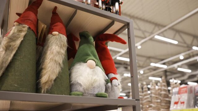 A few red and green Christmas dwarf toys for Christmas decoration in shop