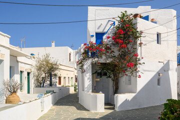 Whitewashed cycladic street in beautiful Chora town on Folegandros island, Cyclades islands, Greece