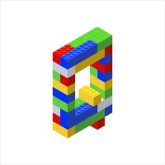 Naklejka premium Isometric font made from color plastic blocks. The childrens designer. Letter Q. Vector illustration