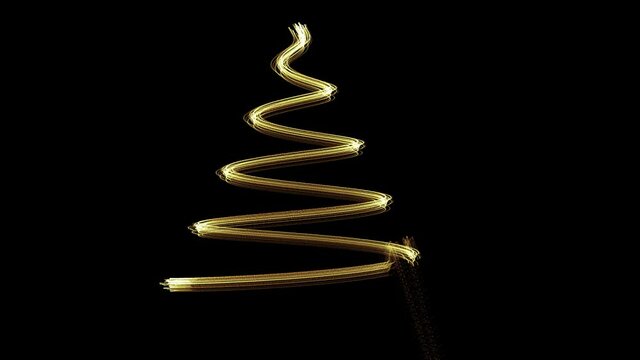 Christmas tree on black background slowly spiraling downwards. christmas concept. black background.