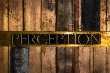 Perception text message on vintage textured grunge copper and bronze background