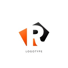 Initial Letter R logo icon. Vector design concept abstract techno geometrical shape with negative letter R logo icon.