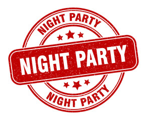 night party stamp. night party label. round grunge sign