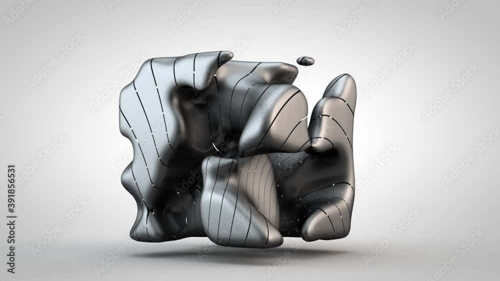 Poster 3d abstract art, surreal loop animation of a cubic shape with flaws, wavy lines, soft curves. the me