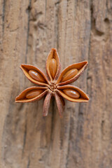 Star anise on wooden background