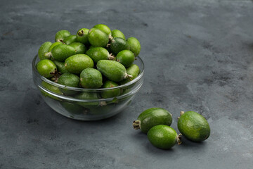 Feijoa fruits in studio at black background