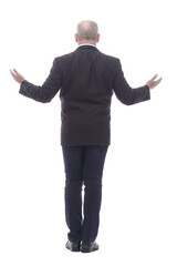 rear view. business man looking at a large white screen