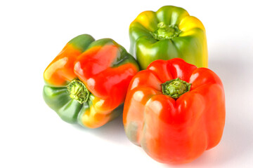 sweet pepper, red, green, yellow paprika, isolated on white background.