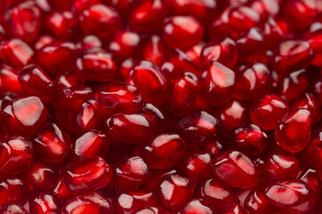 Many pomegranate seeds close up
