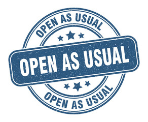 open as usual stamp. open as usual label. round grunge sign