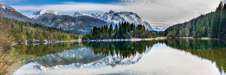 panoramic landscape at winter with alps mountains in Bavaria